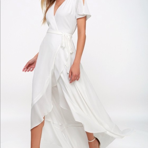 Lulus Magic Moment White Wrap Maxi Dress